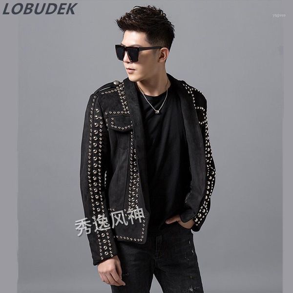 nightclub men's slim black jacket rivet party male singer dj ds bar stage performance costume fashion casual coat overcoad1, Black;brown
nightclub men's slim black jacket rivet party male singer dj ds bar stage performance costume fashion casual coat overcoad1, Black;brown