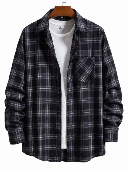 men plaid patched pocket shirt without pullover i3ro#, White;black
men plaid patched pocket shirt without pullover i3ro#, White;black