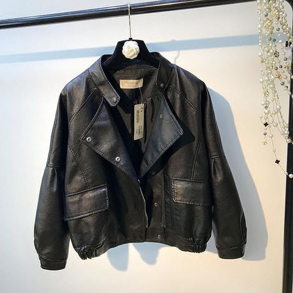 women's leather & faux autumn spring 2021 women loose short female korean casual pu motorcycle jacket black are large size
women's leather & faux autumn spring 2021 women loose short female korean casual pu motorcycle jacket black are large size