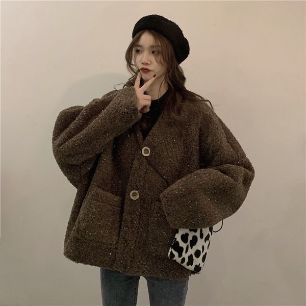 lamb plush short jacket for women's autumn winter 2020 new korean loose and versatile extra heavy woolen overcoat, Black
lamb plush short jacket for women's autumn winter 2020 new korean loose and versatile extra heavy woolen overcoat, Black