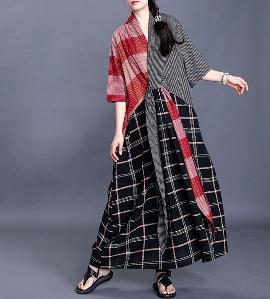 new summer 2020 large long skirt women's dress with lace up front and plaid cotton linen dress with stitching temperament long skirt pa, Black;gray
new summer 2020 large long skirt women's dress with lace up front and plaid cotton linen dress with stitching temperament long skirt pa, Black;gray