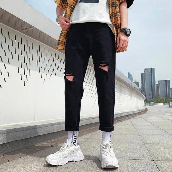 men's jeans summer black white straight men's slim fashion retro casual ripped men streetwear hip hop hole denim trousers mens1, Blue
men's jeans summer black white straight men's slim fashion retro casual ripped men streetwear hip hop hole denim trousers mens1, Blue