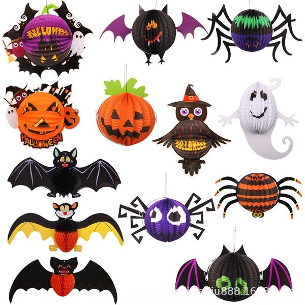 5tihp wanshengjie украшения тыквы сцена бумаги светящаяся prop фонарь телескопический светящийся фонарь портативный летучая мышь паук стерео