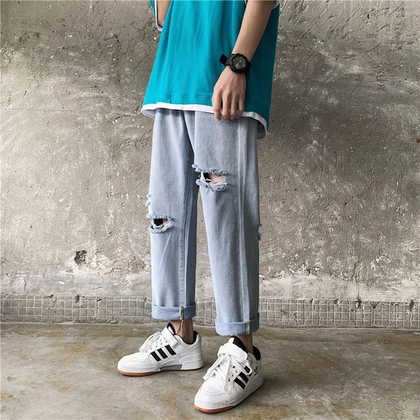 summer net red hole denim pants men's version korean loose trend versatile straight beggars capris, Blue
summer net red hole denim pants men's version korean loose trend versatile straight beggars capris, Blue