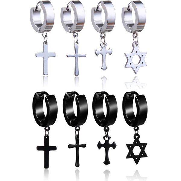 2019 stainless steel cross star drop earrings for men punk fake piercing hoop dangle earrings women fashion hypoallergenic jewelry gift, Silver
2019 stainless steel cross star drop earrings for men punk fake piercing hoop dangle earrings women fashion hypoallergenic jewelry gift, Silver