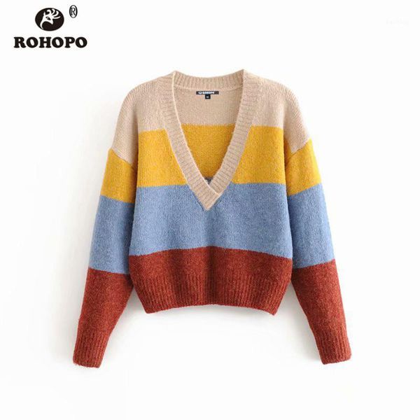rohopo v collar long sleeve patchaork sweater cross striped soft ladies pullover chinc korean knitted wear #61191, White;black
rohopo v collar long sleeve patchaork sweater cross striped soft ladies pullover chinc korean knitted wear #61191, White;black
