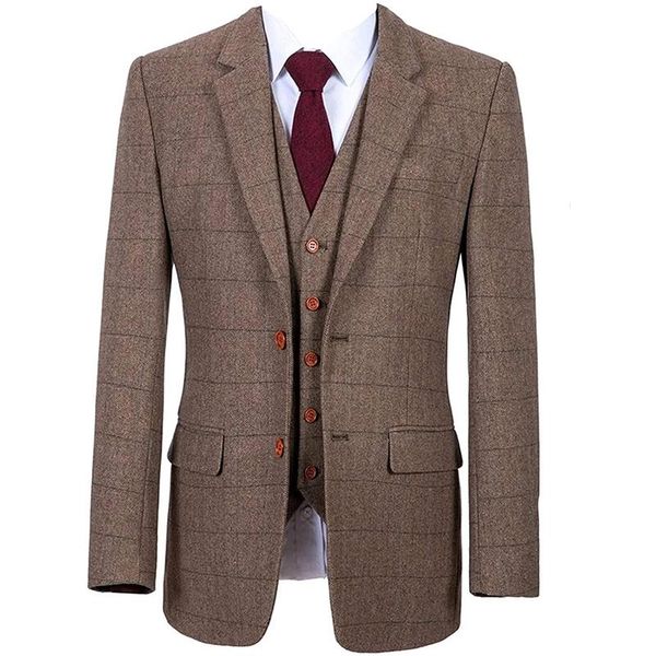 men's suits & blazers slim fit suit two buttons plaid blazer and pants sets formal groom wedding 3 pieces jacket tuxedo vest trousers, White;black