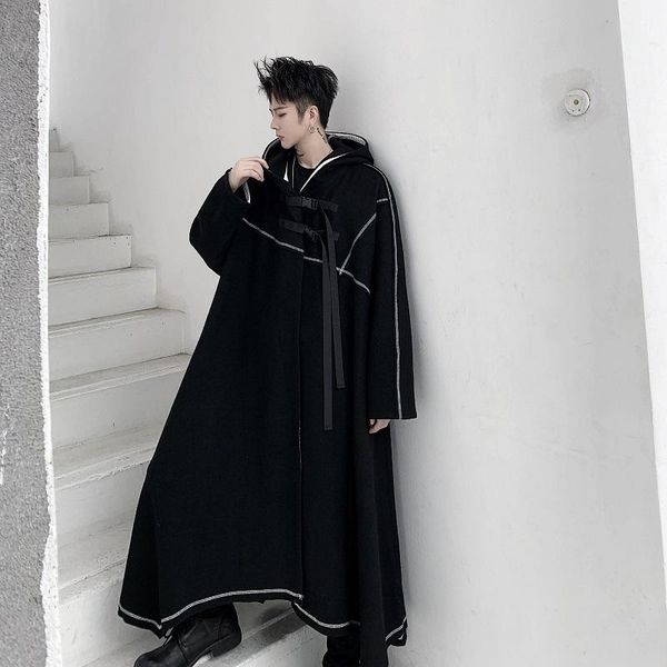 men's wool & blends men dark design irregular edge bandage hooded long trench coat cloak windbreaker male halloween clothing jacket out, Black
men's wool & blends men dark design irregular edge bandage hooded long trench coat cloak windbreaker male halloween clothing jacket out, Black
