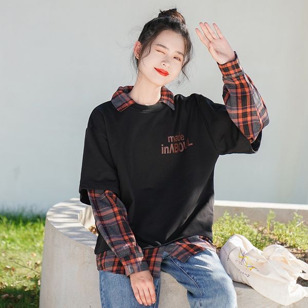 autumn 2020 korean academic bf alphabet print stitching fake two loose long coat shirt sleeve plaid shirt coat for women 3tsf4, Black
autumn 2020 korean academic bf alphabet print stitching fake two loose long coat shirt sleeve plaid shirt coat for women 3tsf4, Black