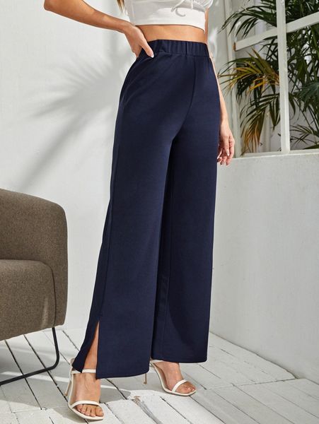 high waisted split hem pants r4ft#, Black;white 
high waisted split hem pants r4ft#, Black;white