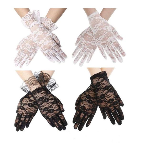 five fingers gloves black white short wrist lace finger formal accessory glove for women host party decorations, Blue;gray 
five fingers gloves black white short wrist lace finger formal accessory glove for women host party decorations, Blue;gray