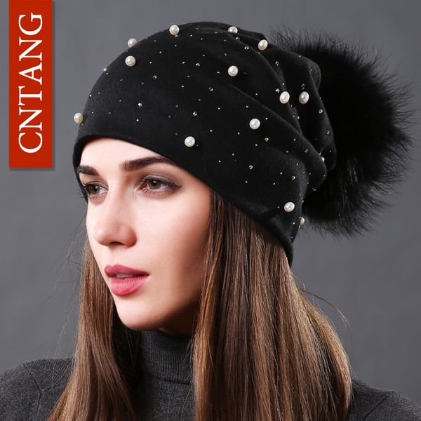 cntang women's fashion hat autumn winter rhinestones pearl hats female beanies natural raccoon fur pompom cotton warm caps 201027, Blue;gray
cntang women's fashion hat autumn winter rhinestones pearl hats female beanies natural raccoon fur pompom cotton warm caps 201027, Blue;gray