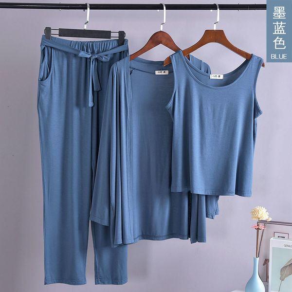 2021 new big size pajamas three pieces spring, summer fall loose jacket long female thin vest house wear suit akjn, Gray
2021 new big size pajamas three pieces spring, summer fall loose jacket long female thin vest house wear suit akjn, Gray