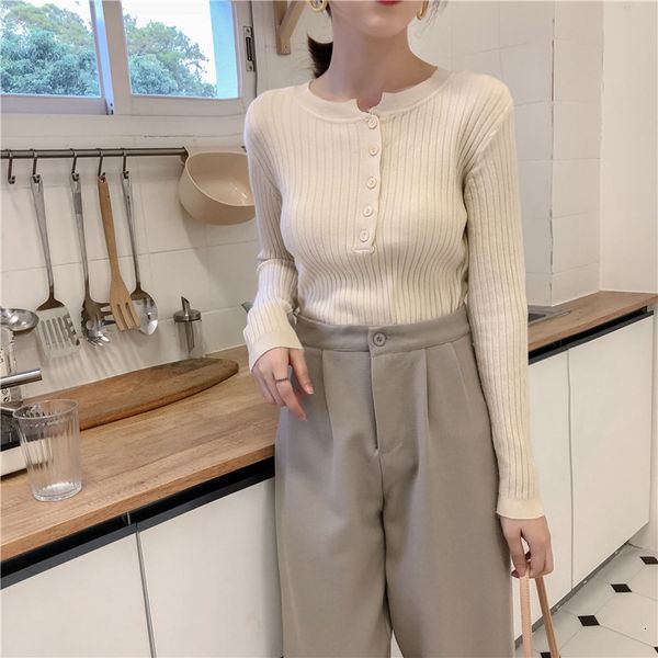 women's knit long sleeve elegant office lady button female casual solid fashion thin pullover ladies sweaters, White;black
women's knit long sleeve elegant office lady button female casual solid fashion thin pullover ladies sweaters, White;black