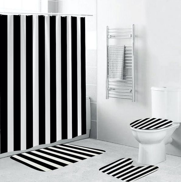 bath accessory set black and white stripes shower curtain mat waterproof bathroom rug decor
bath accessory set black and white stripes shower curtain mat waterproof bathroom rug decor