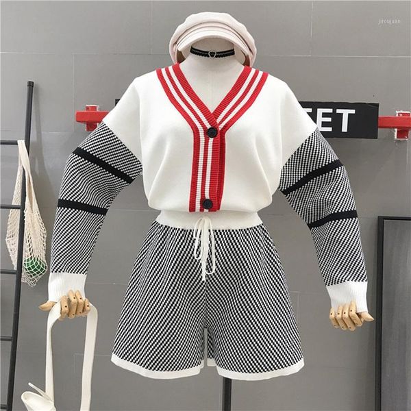 new knitting set women two piece outfits autumn houndstooth v-neck single-breasted knit cardigan + slim shorts pants suits1, Gray
new knitting set women two piece outfits autumn houndstooth v-neck single-breasted knit cardigan + slim shorts pants suits1, Gray