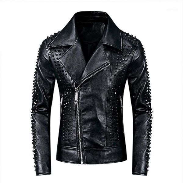 spring new leather locomotive wind rivet jacket casual slim leather jacket men1, Black
spring new leather locomotive wind rivet jacket casual slim leather jacket men1, Black