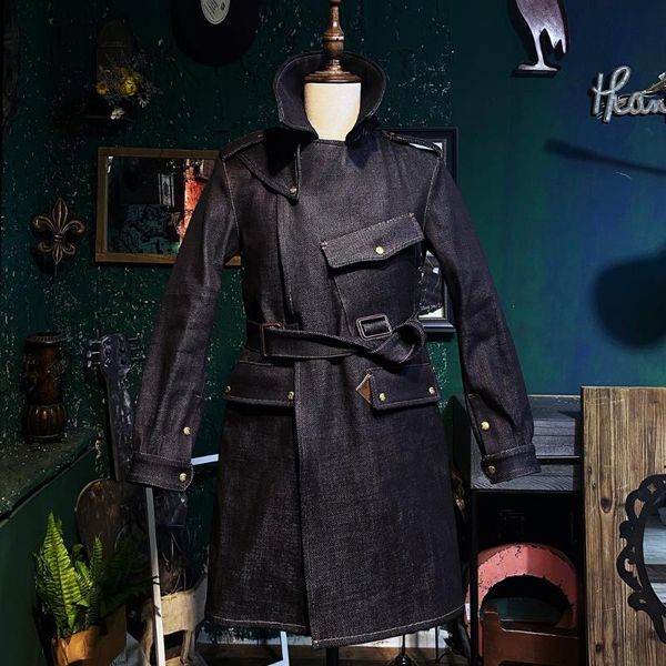 heavy hard goods 22oz red ear tannin british cavalry coat vintage khaki long denim coat, Black
heavy hard goods 22oz red ear tannin british cavalry coat vintage khaki long denim coat, Black