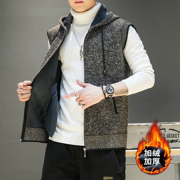 2020 winter new style sleeveless sweater men's knitted with plush and thickened warm vest, Black;white
2020 winter new style sleeveless sweater men's knitted with plush and thickened warm vest, Black;white