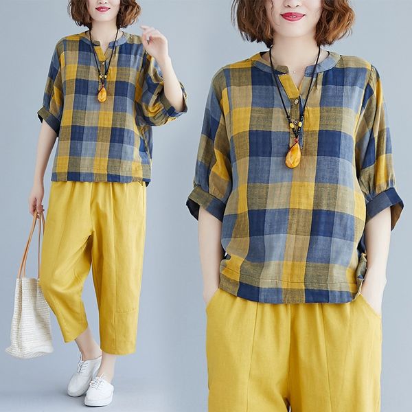 new summer 2019 suit loose art big bat sleeve plaid shirt pants pantsshirt casual pantscropped casual pants 02zgz, Gray
new summer 2019 suit loose art big bat sleeve plaid shirt pants pantsshirt casual pantscropped casual pants 02zgz, Gray
