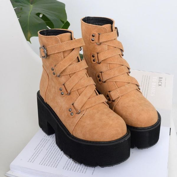 faux suede buckle decoration platform boots women round toe cross-tied ankle boots for women black punk goth
faux suede buckle decoration platform boots women round toe cross-tied ankle boots for women black punk goth