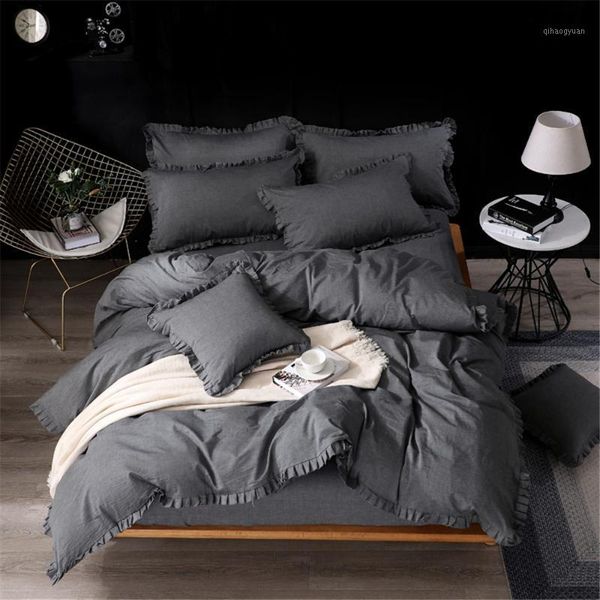 3/4pc solid dark grey bedding set with ruffles single king size bed sheets stone washed cotton quilts covers teens adults1
3/4pc solid dark grey bedding set with ruffles single king size bed sheets stone washed cotton quilts covers teens adults1