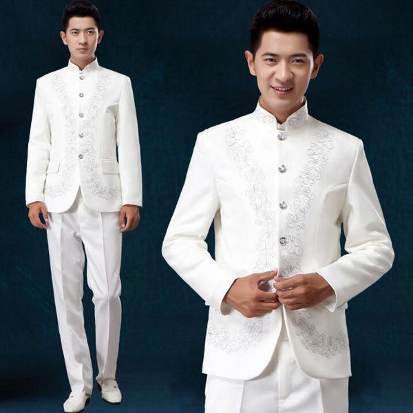 men's suits & blazers 2021 arrival chinese tunic suit men set with pants mens wedding groom formal dress stage stand collar white, White;black
men's suits & blazers 2021 arrival chinese tunic suit men set with pants mens wedding groom formal dress stage stand collar white, White;black