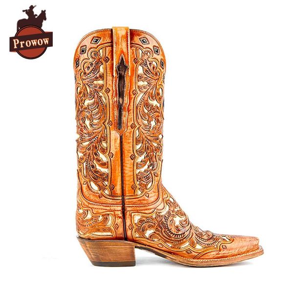 prowow designer women western cowboy boots genuine leather handmade fretwork carving retro pointed toe corral mid-calf boots, Black
prowow designer women western cowboy boots genuine leather handmade fretwork carving retro pointed toe corral mid-calf boots, Black