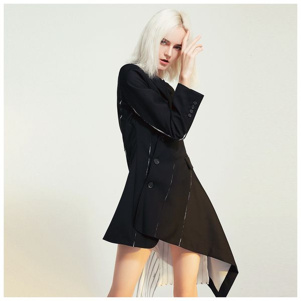 autumn designer irregular blazer stripes long unscheduled party dress personality clothes bu6v, Black;gray
autumn designer irregular blazer stripes long unscheduled party dress personality clothes bu6v, Black;gray