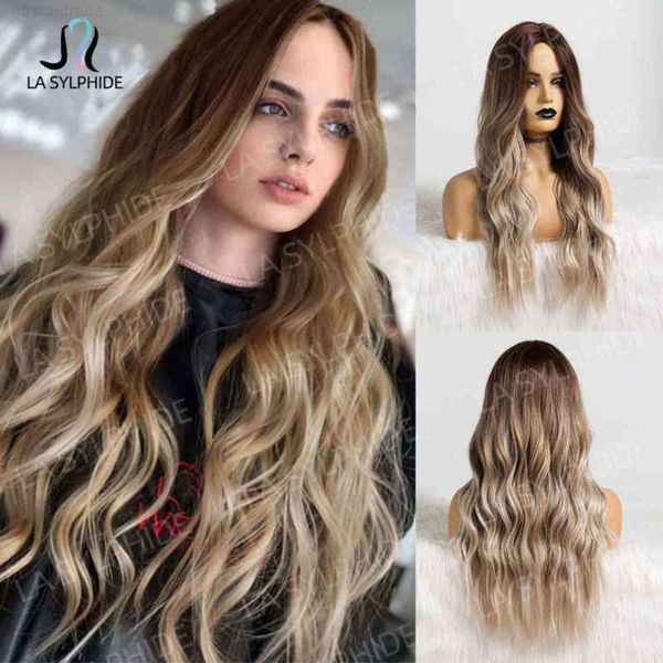 wig women's dark brown gradient gold medium split natural curly hair high temperature silk woven heaear wigs, Black
wig women's dark brown gradient gold medium split natural curly hair high temperature silk woven heaear wigs, Black