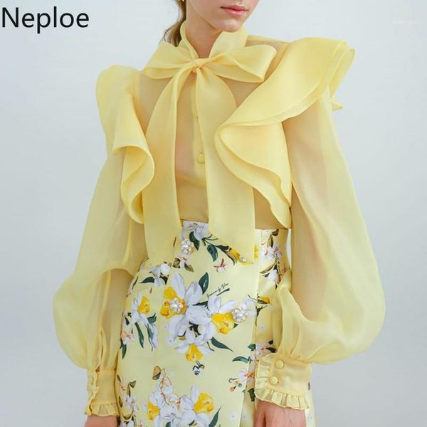 neploe stand collar ruffles long sleeve blouse perspective lace up bow design blusas solid single breast shirt spring 482251, White
neploe stand collar ruffles long sleeve blouse perspective lace up bow design blusas solid single breast shirt spring 482251, White