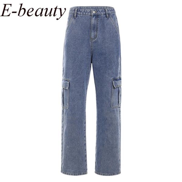 fashion pocket white women's jeans streetwear high waist jeans vintage straight harajuku 2021 100%cotton denim pants cargo pants, Blue
fashion pocket white women's jeans streetwear high waist jeans vintage straight harajuku 2021 100%cotton denim pants cargo pants, Blue