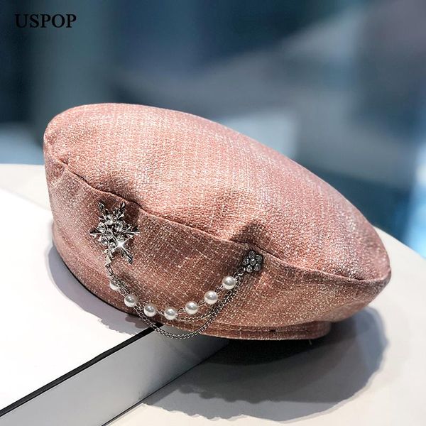 uspop 2020 women berets plaid diamond beret autumn hats pearl chain beret hat, Blue;gray
uspop 2020 women berets plaid diamond beret autumn hats pearl chain beret hat, Blue;gray