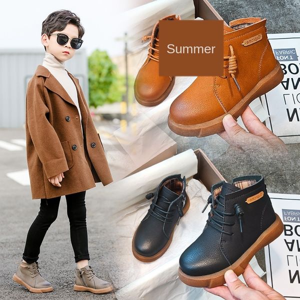 children' martin men' autumn 2020 new plush korean fashion boys' leather british short boots, Black;grey
children' martin men' autumn 2020 new plush korean fashion boys' leather british short boots, Black;grey