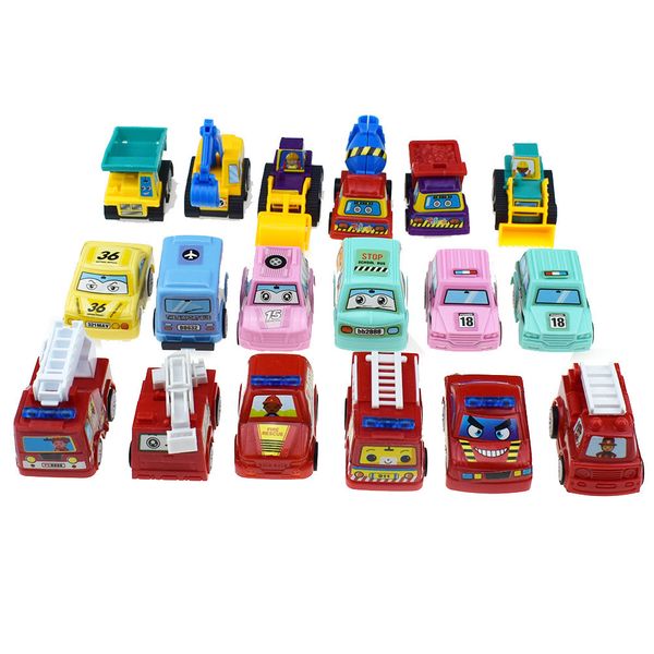 Pull Construction Shop Toys Car Mobile 6pcs/12pcs Back Machinery Vehicle Fire Truck Taxi Model Baby Mini Cars Children Gifts Zxh