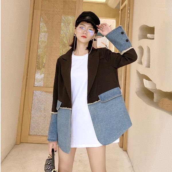 jacket small suit female 2020 spring new female korean denim irregular stitching personality slim casual coat z1111, Black;brown
jacket small suit female 2020 spring new female korean denim irregular stitching personality slim casual coat z1111, Black;brown