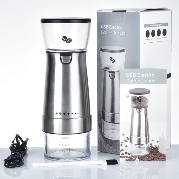 usb electric grinder stainless steel adjustable professional coffee bean mill machine kitchen tools with brush q0109
usb electric grinder stainless steel adjustable professional coffee bean mill machine kitchen tools with brush q0109