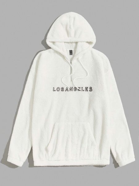 men embroidery letter teddy drawstring hoodie 57lb#, Black
men embroidery letter teddy drawstring hoodie 57lb#, Black