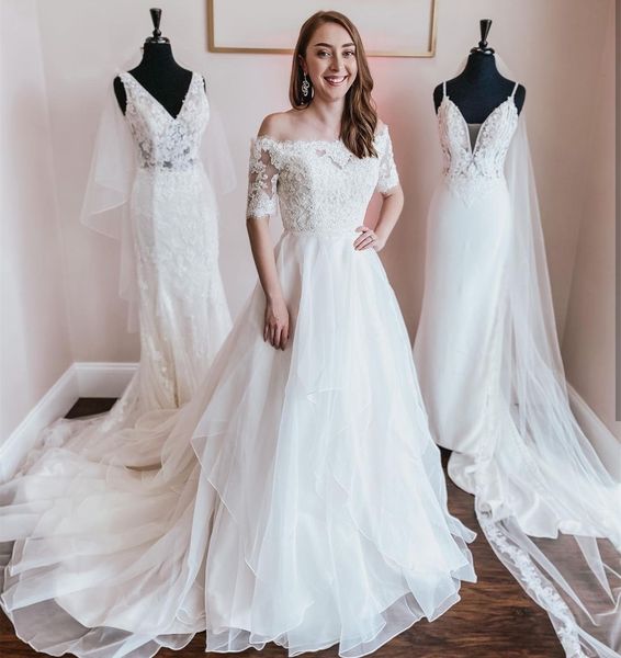 gorgeous long country wedding dresses bateau neck off the shoulder court train graden wedding dress bridal gowns beading pearls and sequins, White
gorgeous long country wedding dresses bateau neck off the shoulder court train graden wedding dress bridal gowns beading pearls and sequins, White