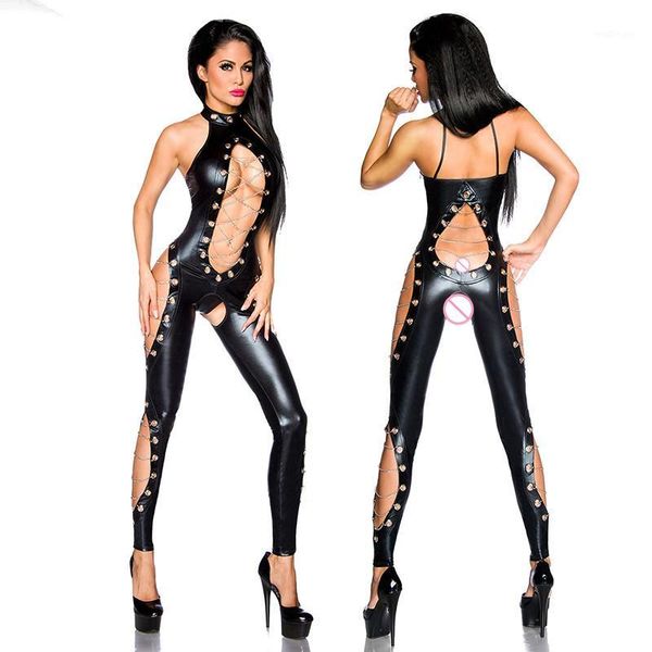 sleeveless faux leather jumpsuit halter chain lace up bodysuit wetlook overall cutouts ketten lack gothic catsuit jumpsuits1, Black;white
sleeveless faux leather jumpsuit halter chain lace up bodysuit wetlook overall cutouts ketten lack gothic catsuit jumpsuits1, Black;white