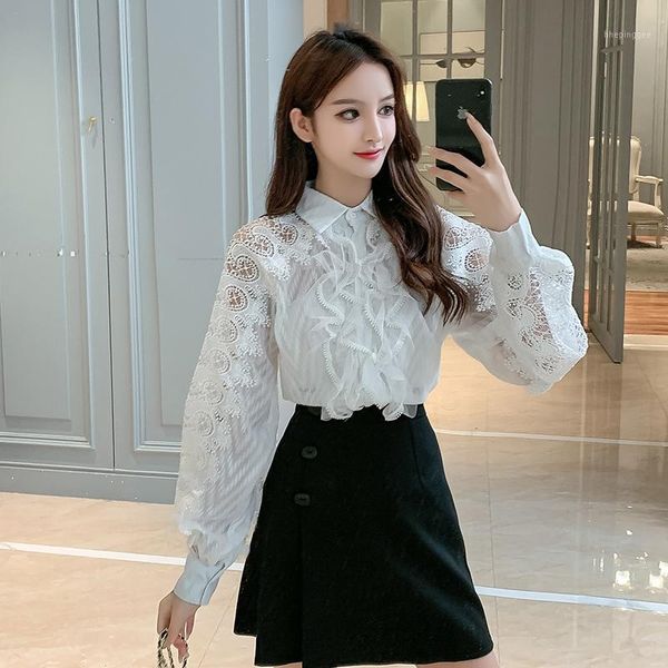 women's blouses & shirts autumn women fashion hollow out lace splice ruffles slim casual shirt female elegant long sleeve bottoming bl, White
women's blouses & shirts autumn women fashion hollow out lace splice ruffles slim casual shirt female elegant long sleeve bottoming bl, White