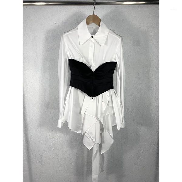 10.25 autumn winter new asymmetrical patchwork wave edge shirt blouse or black zipper ruched design girdle corset set women1, White
10.25 autumn winter new asymmetrical patchwork wave edge shirt blouse or black zipper ruched design girdle corset set women1, White