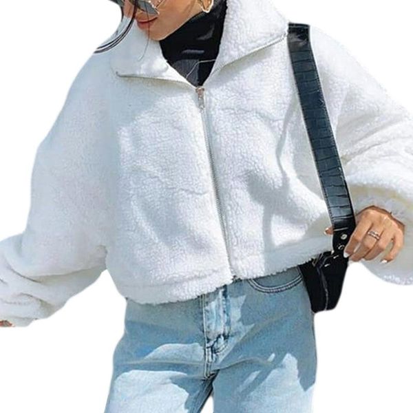 women winter warm fuzzy plush zipper coat batwing long sleeve lapel oversized white jacket shaggy loose cropped outwear, Black;brown
women winter warm fuzzy plush zipper coat batwing long sleeve lapel oversized white jacket shaggy loose cropped outwear, Black;brown
