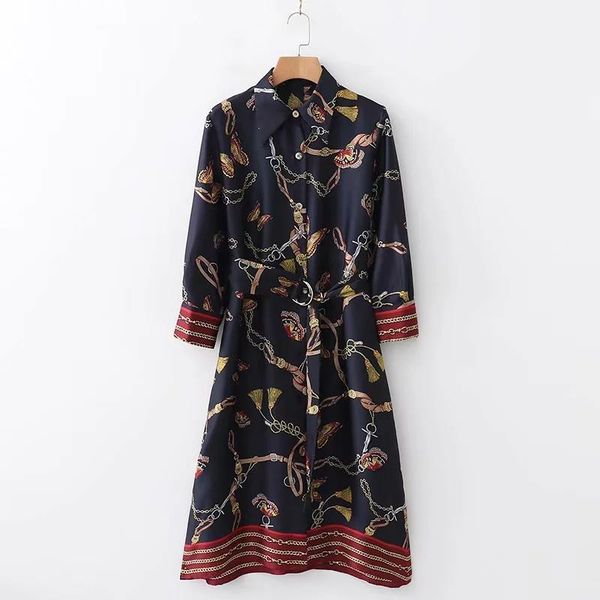 chain printing shirtdress sashes women dress casual nine quarter sleeve dresses stylish streetwear femme loose vestidos d22221, White;black
chain printing shirtdress sashes women dress casual nine quarter sleeve dresses stylish streetwear femme loose vestidos d22221, White;black