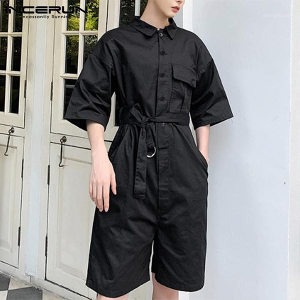 men's pants incerun fashion men romper solid half sleeve lapel loose streetwear jumpsuit casual punk style trousers cargo overalls s-5x, Black
men's pants incerun fashion men romper solid half sleeve lapel loose streetwear jumpsuit casual punk style trousers cargo overalls s-5x, Black