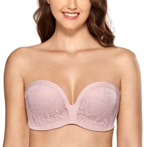 women's slightly lined lift great support lace strapless bra y200415, Red;black
