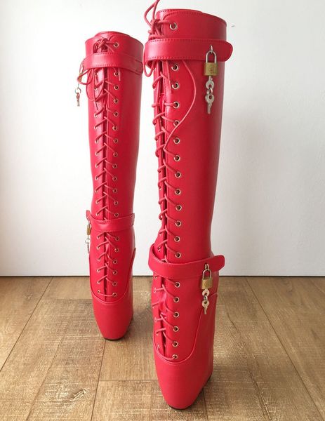 boots woman red 18cm fetish extreme high heel wedges lace up buckle heelless ballet lockable knee long, Black
boots woman red 18cm fetish extreme high heel wedges lace up buckle heelless ballet lockable knee long, Black