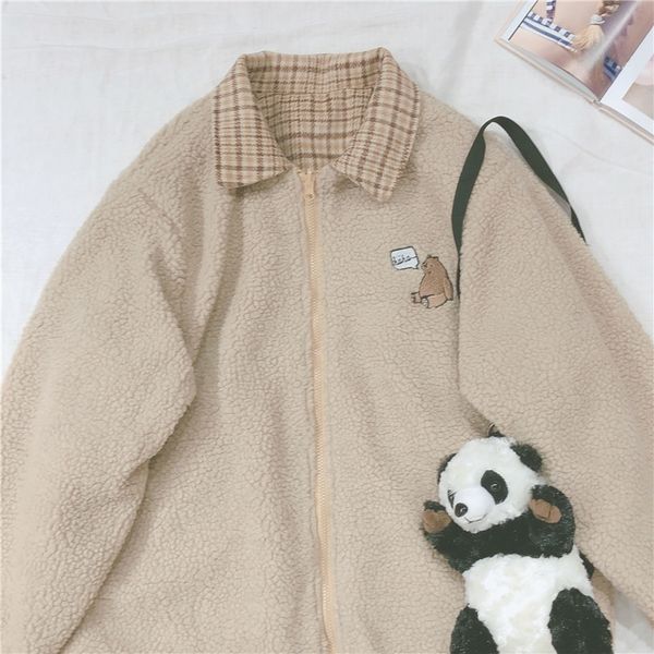 lamb wool coat bear embroidery cute women student thicken plaid jacket small fresh soft sister loose long sleeve outer wear 201120, Black;brown
lamb wool coat bear embroidery cute women student thicken plaid jacket small fresh soft sister loose long sleeve outer wear 201120, Black;brown