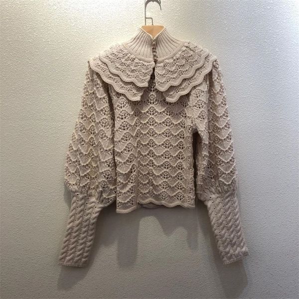 autumn and winter new high neck solid color pullover ruffled sweater lantern long sleeve hollow sweater women 201130, White;black
autumn and winter new high neck solid color pullover ruffled sweater lantern long sleeve hollow sweater women 201130, White;black