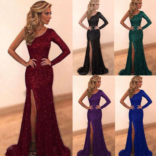 2020 new women's long sleeve one shoulder gold evening drs slit skirt, Black;gray
2020 new women's long sleeve one shoulder gold evening drs slit skirt, Black;gray